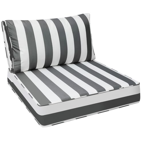 Outdoor Chair Cushions (Gray Cabana Stripe / 24"x24"x5" / 24"x13.5")