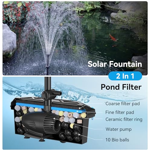 50W Solar Pond Filter Pump 580 GPH for Pond up to 2000 Gallons (50W)