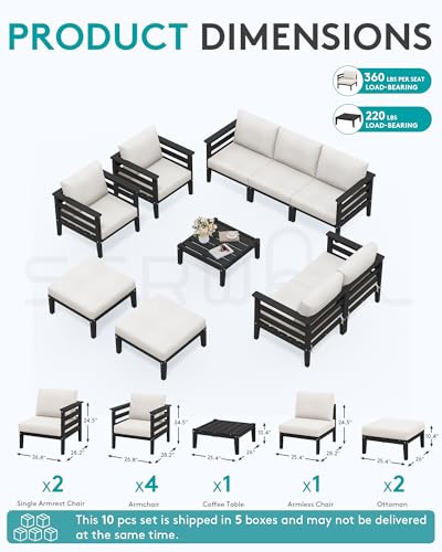 HDPE Outdoor Furniture Set (Black/Khaki / 10 Pieces)
