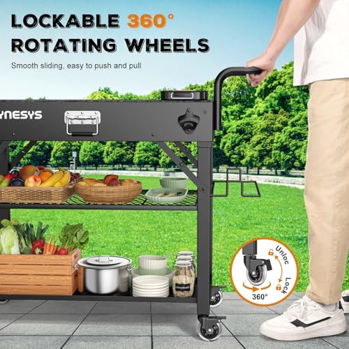 440lbs Outdoor Folding Grill Cart (Black / 3-Tier)