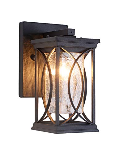 Dusk to Dawn Outdoor Wall Lanterns Small Modern Exterior Light Fixture Aluminum with Crack (Black-S)