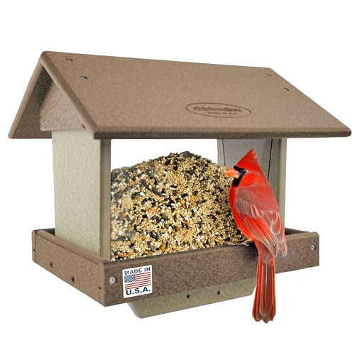 Poly Large Hopper Bird Feeder Post Mount for 4" x 4" (Tudor Brown & Weatherwood / Post Mount)