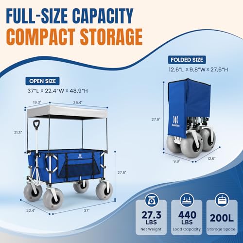 Beach Wagon with Big Balloon Wheels for Sand (Blue / 200L)
