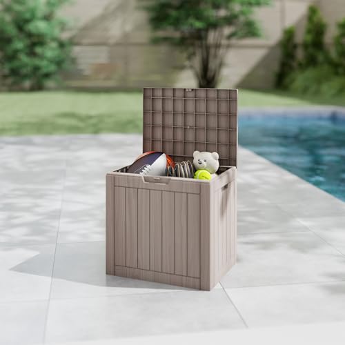 35 Gallon outdoor cushion storage deck boxes outdoor waterproof (Light Brown / 35 GAL)