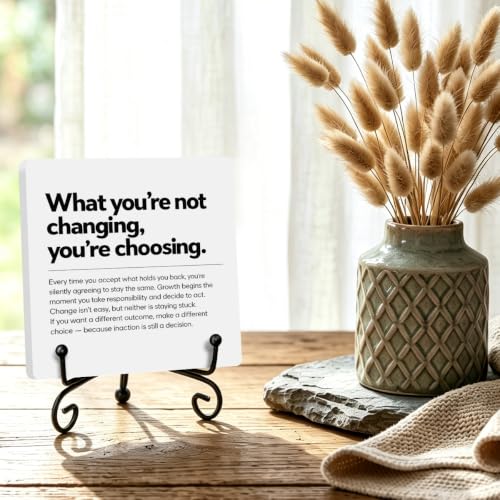 Motivational Quote for Home Office Book Shelf Table Decor 6.3x6.3 Inch 08 (Multicolor 1707 / Wooden sign with iron frame（6.3 x 6.3 inches）)