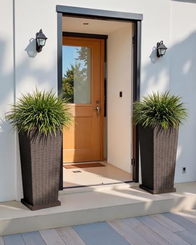 Set of 2 Tall Plastic Planters with Saucer