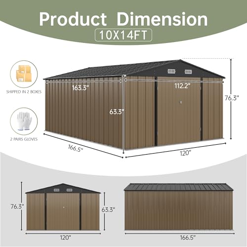 10x14 FT Outdoor Storage Shed (Brown / 10x14 FT)