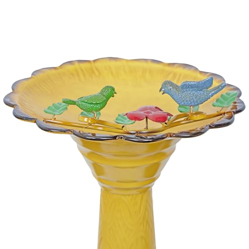 ORS112YL Vintage Metal Pedestal Birdbath with Stand (Yellow)