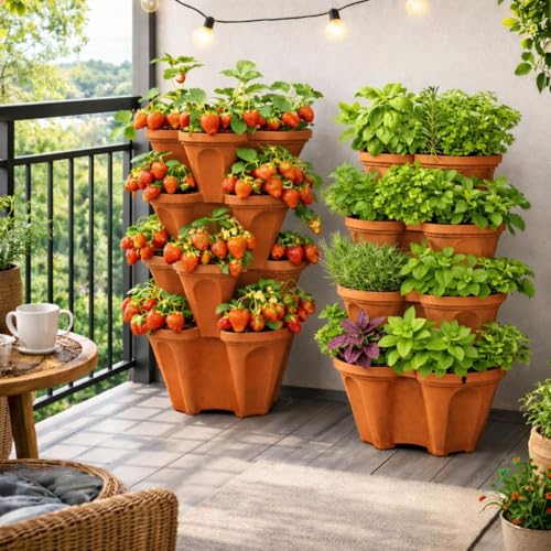Vertical Garden Planter 4 Tier Stackable System 16 Plants (Terracotta / Small)