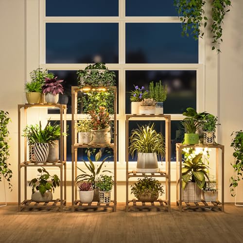 Plant Stands with Grow Lights Indoor 4 Sets Plant Shelves Outdoor