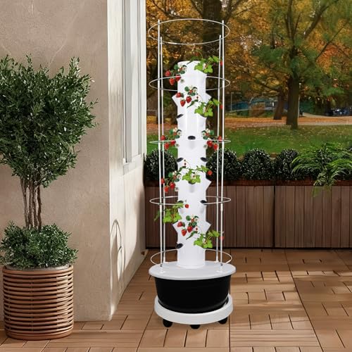 36 Plant Hydroponic Growing Tower with Climbing Trellis (Black Tank / 36 Pots)