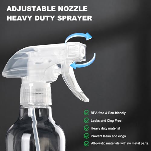 Plastic Spray Bottles 12oz 2 Pack Adjustable Mist (Clear)