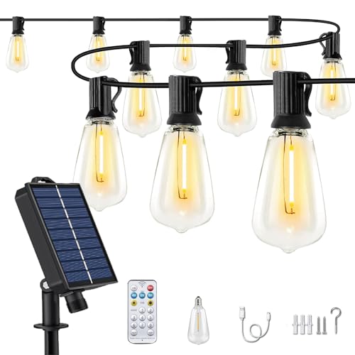 50FT Solar String Lights Outdoor Waterproof with Remote and 26 Shatterproof Edison Bulbs (50FT(25 Sockets))