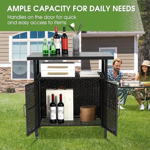 Outdoor Bar Table Featuring Storage Cabinet