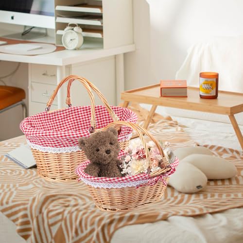2 Pack 14.2 & 12.6 Inch Natural Wicker Basket with Linen Cotton Cloth Lining (2 Pack 14.2in&12.6in Natural(Round willow))