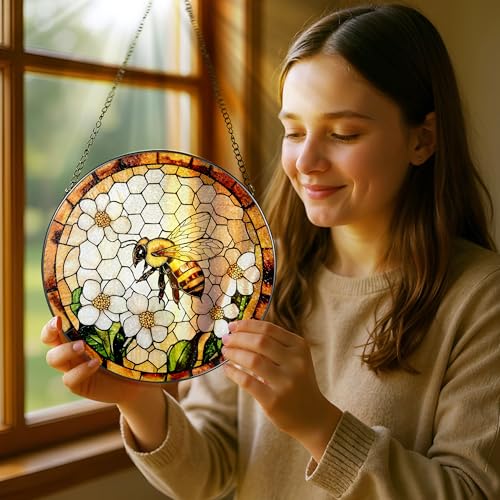 Bee Wildflowers Stained Glass Suncatcher