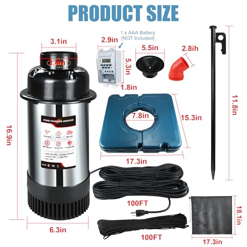 Pond Fountain Aerator F2 1HP 750W 15000GPH Floating Fountains Pump