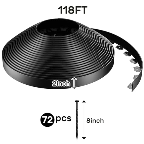 Garden Edging 118FT Landscape Edging Kit 2 Inch Height with 72 Stakes (Black / 2in X 118FT)