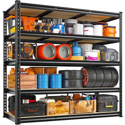 48" W Garage Shelving 3000LBS Storage Shelves 5 Tier Industrial Shelving Adjustable Metal Storage Shelves for Garage (48" W x 72" H x 18" D)