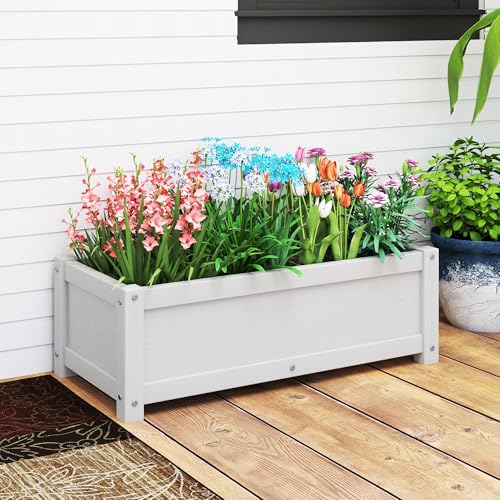 HDPE Raised Planter Box Outdoor (29.5 x 14.4 x 9.8 in / White)
