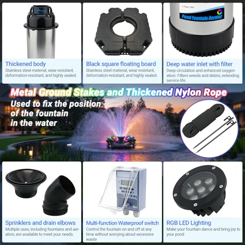 Pond Fountain Aerator with Lights