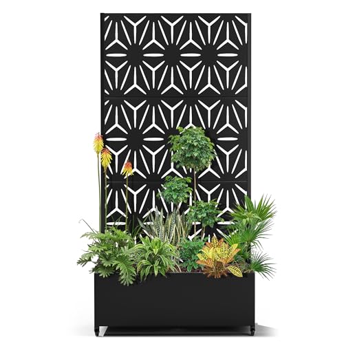 15.7"×70.9"×35.4" Metal Raised Garden Bed with Trellis and Wheels