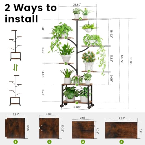 Plant Stand Indoor with Grow Lights & Wheels