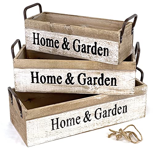 HD88341 3 PC set Wooden Boxes Planter Trough for flower pots (3 Count)