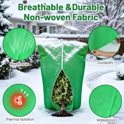 4 Pcs Plant Covers Frost Protection Bag 90"X75" Winter Reusable Plants Jacket with Zipper Drawstring Large Plant Protection Wraps Bags Frost Blanket for Winter Outdoor Garden Plants (90 x 75 Inch（4 Pcs） / Green)