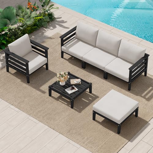 HDPE Patio Furniture Set (Black/Khaki / 6 Pieces)