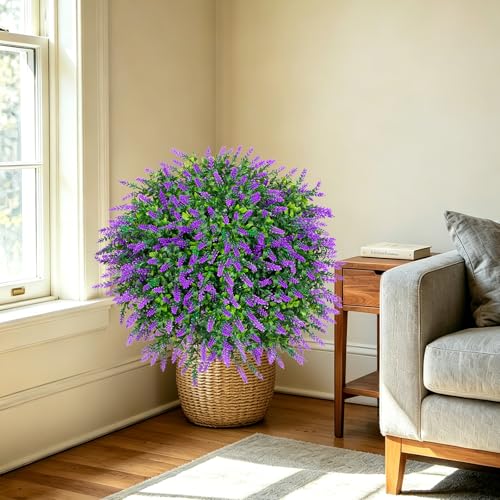 2 Pack UV Resistant Artificial Lavender Boxwood Plants Outdoor (Lavender)