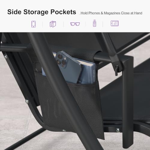 3 Seat Outdoor Porch Swing with Adjustable Canopy (Gray(textilene) / Porch Swing)