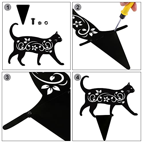 4 Pack Black Cat Silhouette Cute Metal Cat Garden Statues Bird Repellent Decorative Garden Stakes for Yard (4 Count)