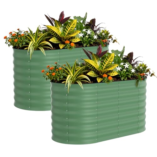 2 Pack 4x2x2ft Galvanized Raised Garden Bed (Green-oval / 4x2x2ft 2pcs)