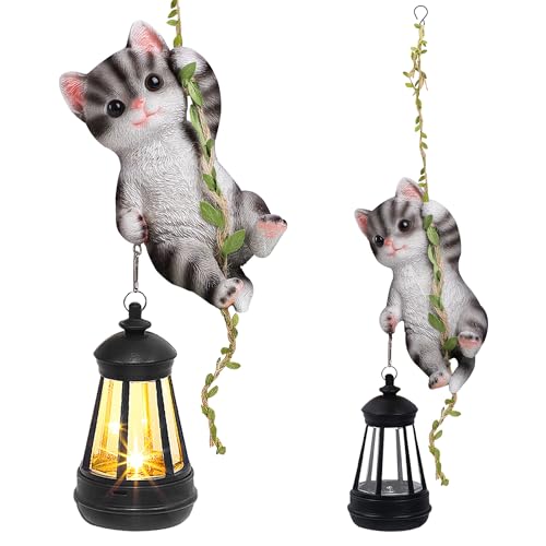 Solar Hanging Cat Statue