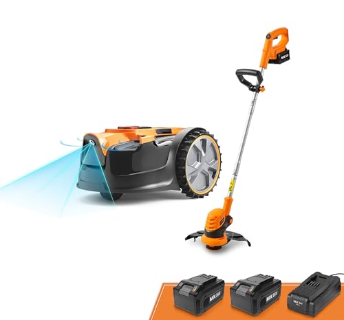 OcuMow Robot Lawn Mower with Cordless 24V MAX 10” Grass Trimmer Combo Kit Perimeter Wire Free for Small Yards 2000