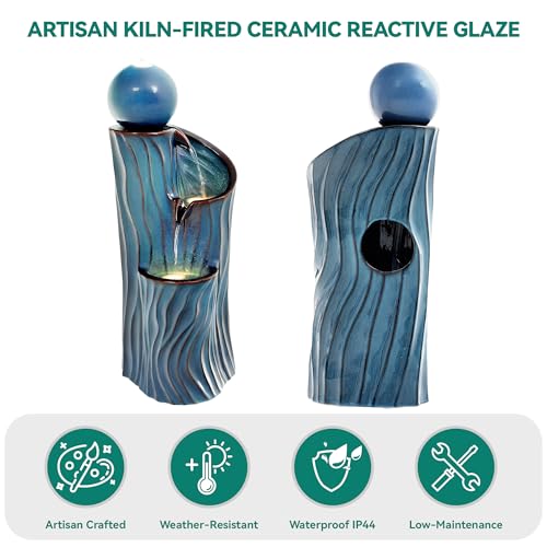 32" H Ceramic Outdoor Water Fountain (Turquoise Wave Texture 32"h-sphere)