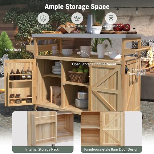 50.25" W Grill Cart with Stainless Steel Tabletop (Wood)