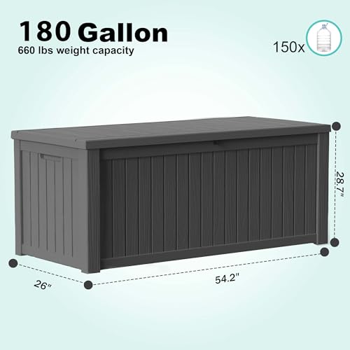 180 Gal Deck Box Waterproof Outdoor Storage Box Black
