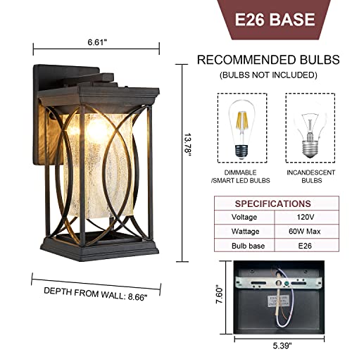 Dusk to Dawn Modern Outdoor Coach Lantern Exterior Light Fixtures Black Aluminum with Crack (Black-L)