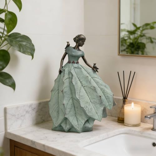 Fairy Garden Statue Maiden Home Decor 14.5 Inch Table Decoration (Green-14.5 Inch)