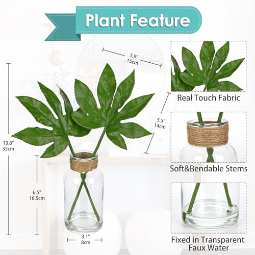 Fake Plants Faux Greenery Stems in Glass Vase with Faux Water (2 Count)