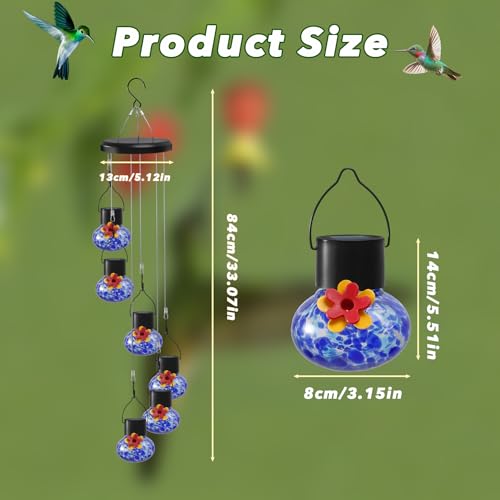 Solar Powered Hummingbird Feeder with Wind Chime Elegance (ocean)