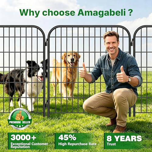 AMAGABELI 10 Panels 32 in (Black Fence & Gate / 32in(H) x 25ft(L))