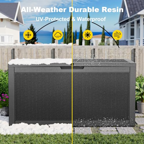 120 Gal Deck Box Waterproof Outdoor Storage Box Black