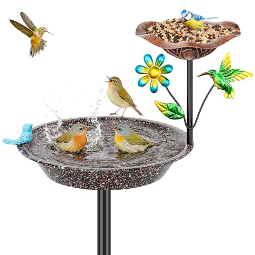 Metal Bird Bath for Outside (Brown 2-in-1 bird)