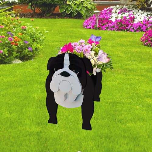 Black English Bulldog Dog Planter Pots