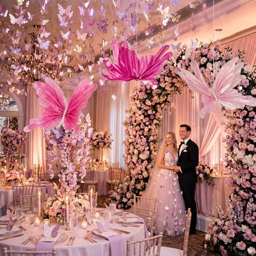 3 Pcs 19.7in Giant Butterfly Decoration for Wedding Reception (Butterfly / Pink, Peach Pink, Rose Red)