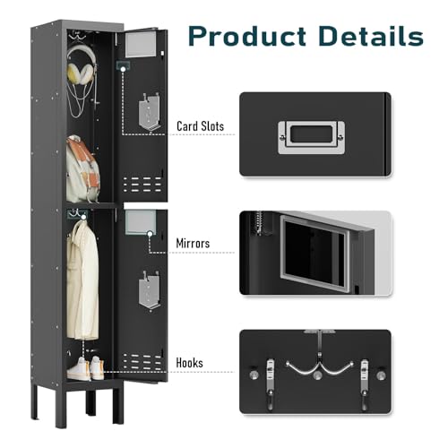 Metal Lockers (Black / 2 Door-(66.15" H x 11.8" W x 11.8" D))