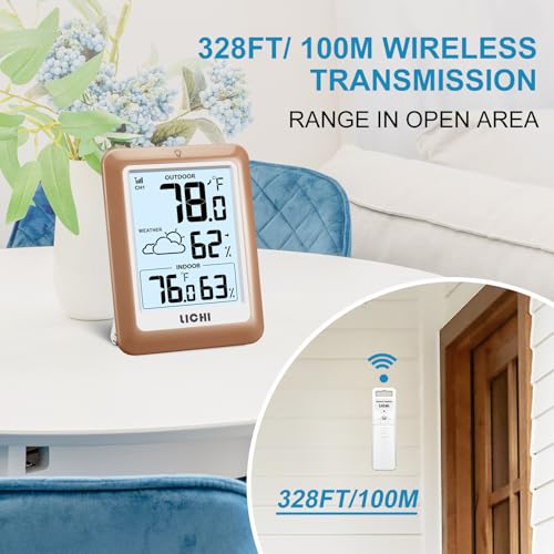 Indoor Outdoor Thermometer Wireless Weather Station (khaki)